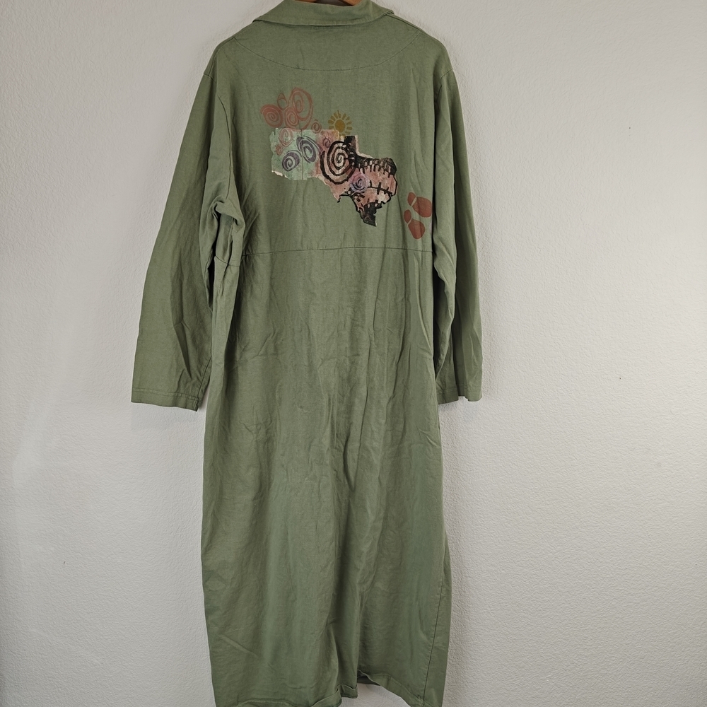 Blue Fish VTG Hand Painted Long Coat Dress Swing Duster Jacket Tea Coffee Cup 2 - Picture 13 of 16